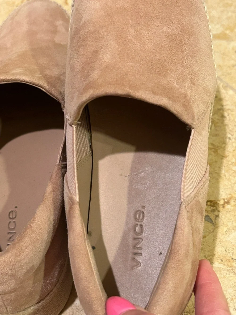 Vince Suede Platform Slip-On Sneakers Cream/Nude Espadrille Sole Size 8